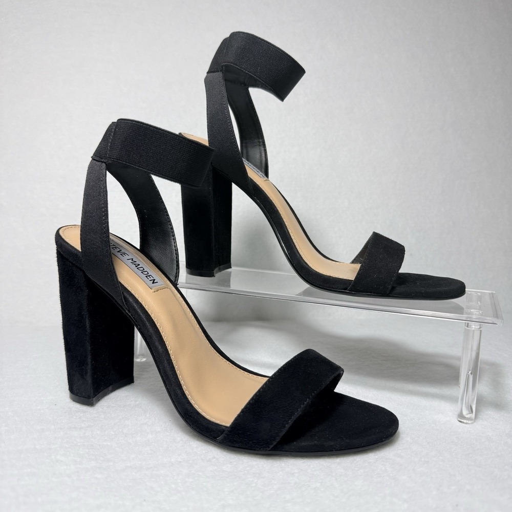 Steve Madden Womens Black Celebrate Heeled Sandals Block 4 Inch Heel Size 8.5M
